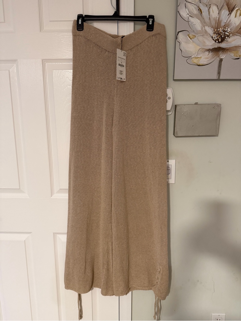 Zara Beige Wide-Leg Knit Pants